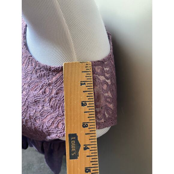 Tevolio Purple Lace Knee Length Tie Waist Sleeveless Dress- Size 6 (has pockets) - Picture 9 of 10